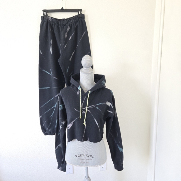MYRRHE Pants - MYRRHE Tracksuit Hoodie Jogger Set Small Black Paint Splatter Grunge Streetwear